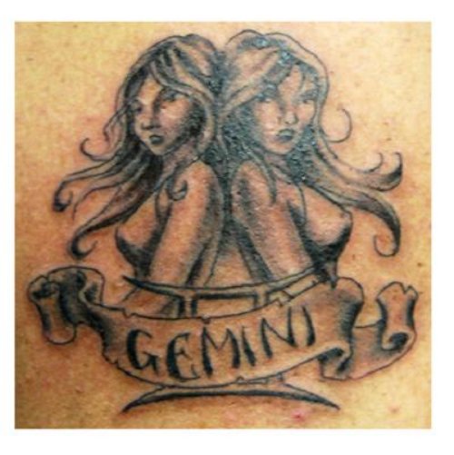 Grey Ink Gemini Banner Tattoo