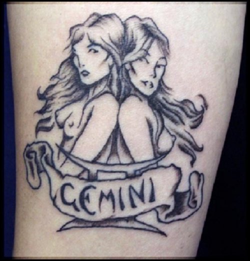 Grey Ink Gemini Tattoo Design