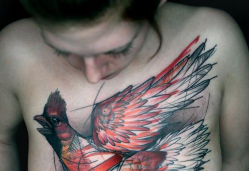 Color Geometric Flying Bird Tattoo