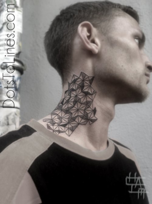 Geometric Tattoo On Man Side Neck