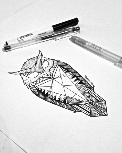 Geometric Owl Bird Tattoo Design