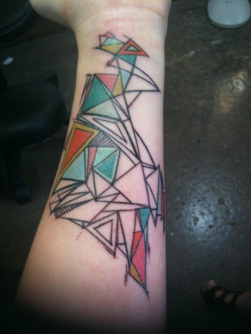 Colored Geometric Tattoo On Left Forearm