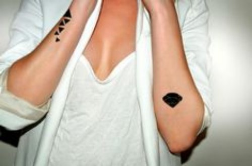 Black Ink Small Geometric Triangles Tattoos On Arm