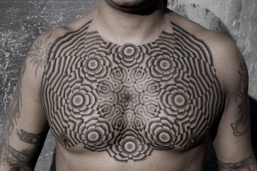 Amazing Geometric Tattoo On Man Chest