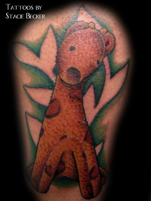 Green Leaves And Giraffe Tattoo