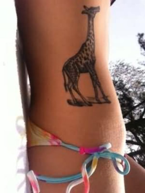 Girl With Giraffe Tattoo On Side