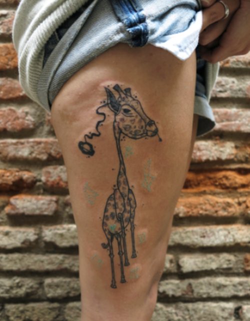Right Side Thigh Giraffe Tattoo