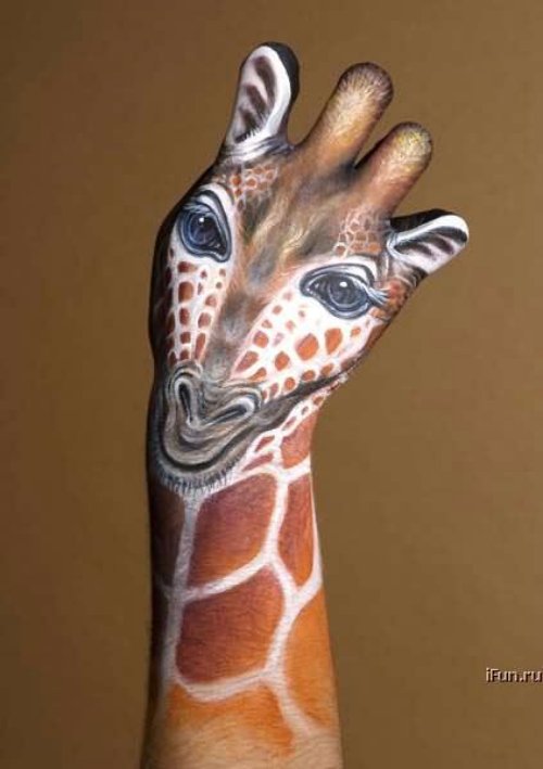 Color Giraffe Head Tattoo On Right Hand