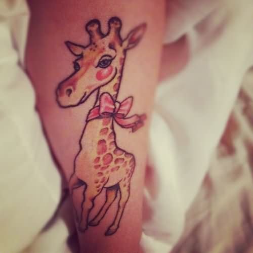 Awesome Giraffe Tattoo On Leg Sleeve