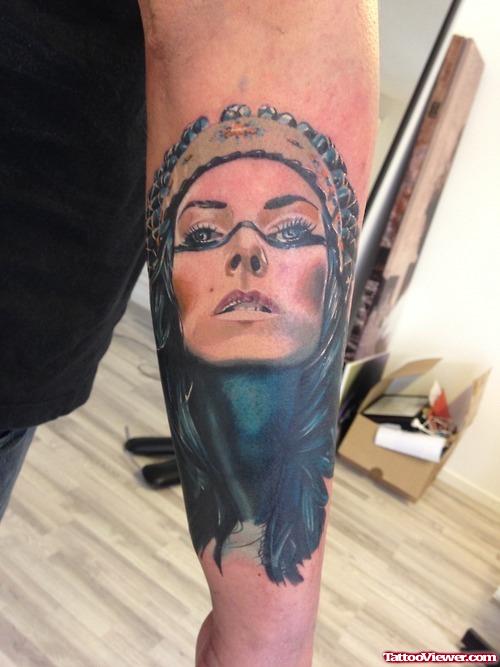 Cool Indian Girl Tattoo On Arm