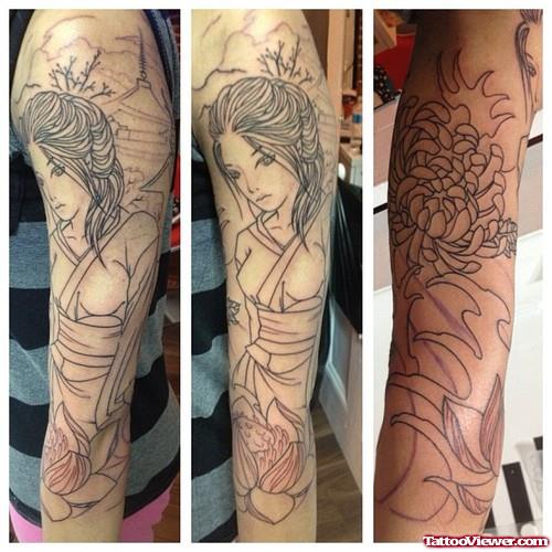 Awesome Asian Girl Tattoo Design