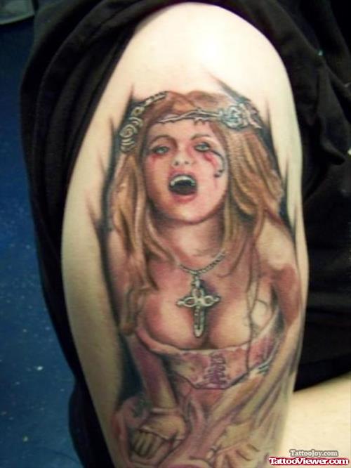 Zombie Girl Tattoo On Shoulder