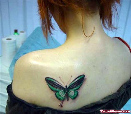 Beautiful Butterfly Tattoo On Back Shoulder For Girls