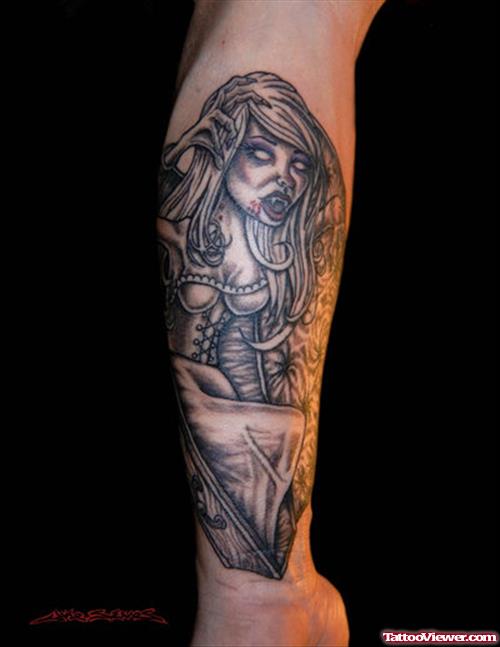 A Vampire Girl Tattoo Design On Arm