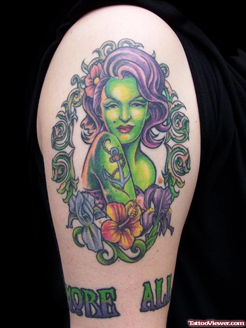 Superb Zombie Girl Tattoo On Shoulder