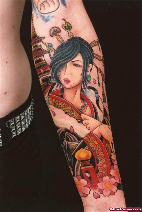 Geisha Girl Tattoo On Arm