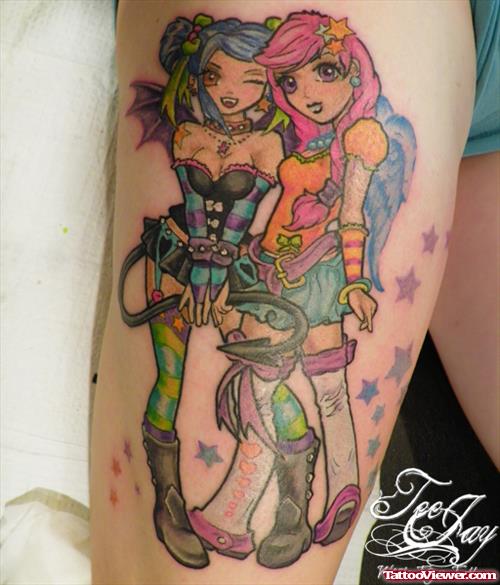 Color Ink Anime Girl Tattoo Design