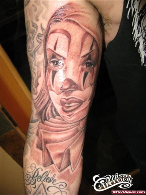 Beautiful Clown Girl Tattoo On Arm