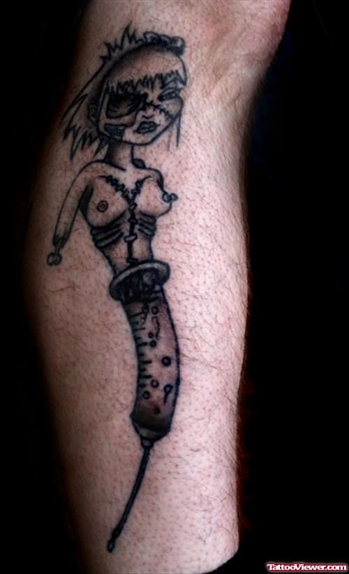 Surreal Syringe Girl Tattoo Design