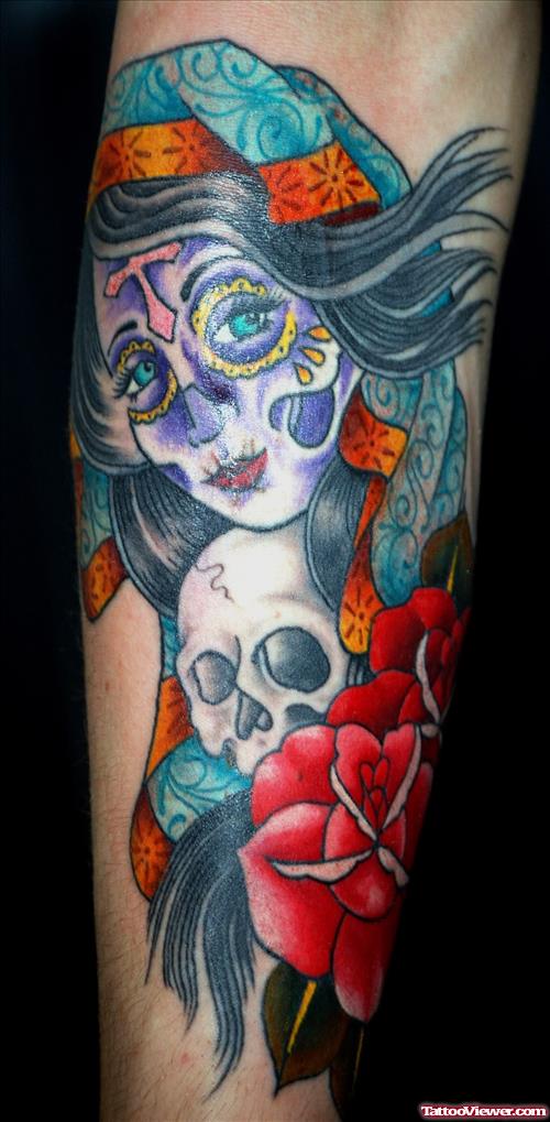 Gypsy Girl Dia De Los Muertos Tattoo Design