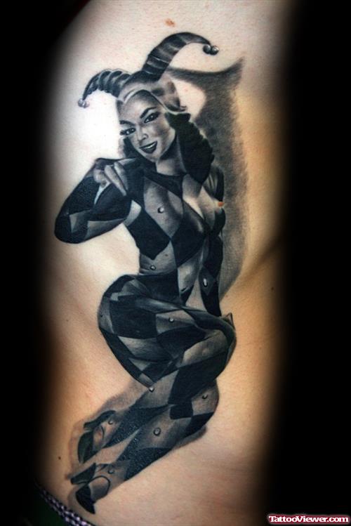 Black n Grey Ink Pin Up Girl Tattoo Design
