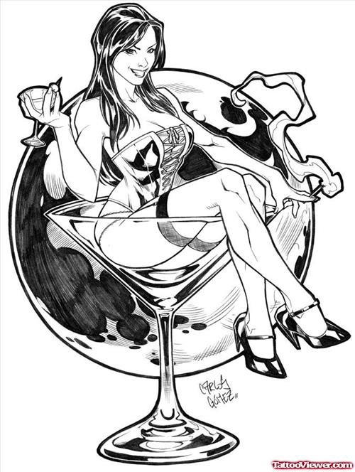 Martini Girl Tattoo Design