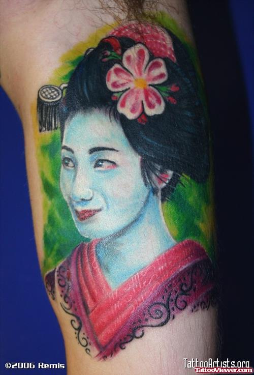 Colorful Geisha Girl Tattoo Design