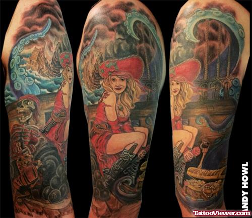 Pirate Girl Tattoo On Sleeve