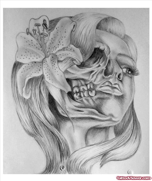 Girl Skull Tattoo Drawing