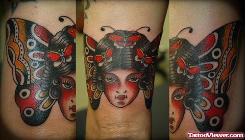 Girl Face Butterfly Tattoo Design