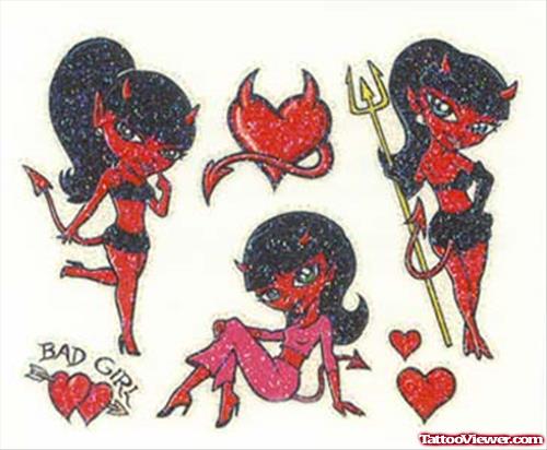 Bad Devil Girl Glitter Tattoo Design