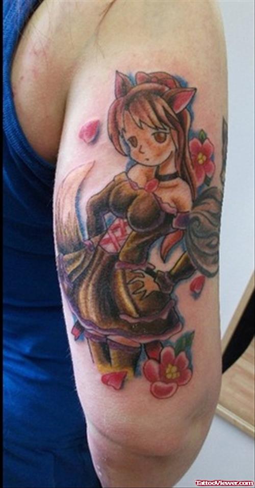 Anime Fox Girl Tattoo On  Back Of Arm