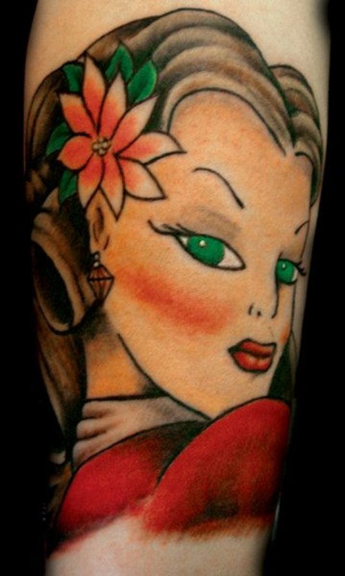 Green Eyed Pin Up Girl Tattoo Design