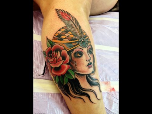 Traditional Gypsy Girl Head Tattoo Design