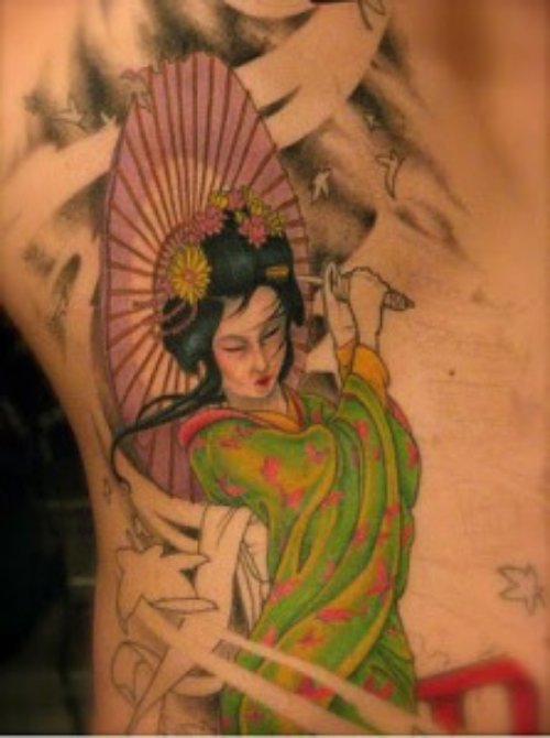 Geisha Girl Tattoo On Side Body