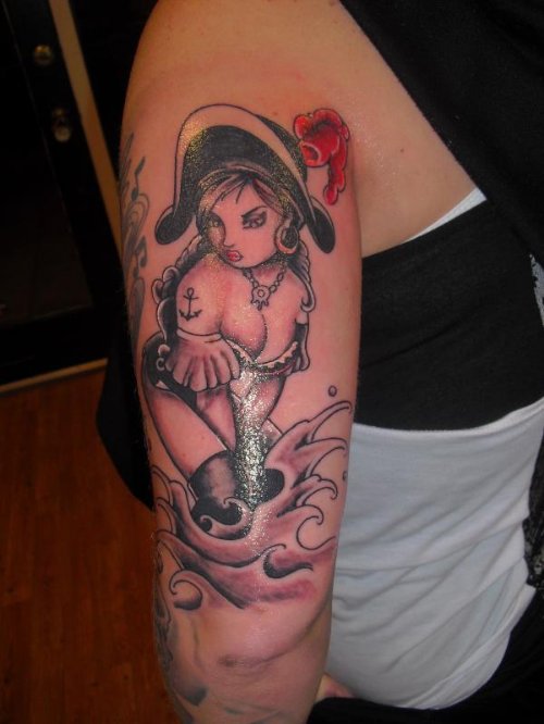 Pirate Girl Tattoo On Right Shoulder