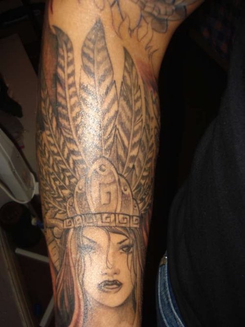 Aztec Feather Girl Tattoo Design