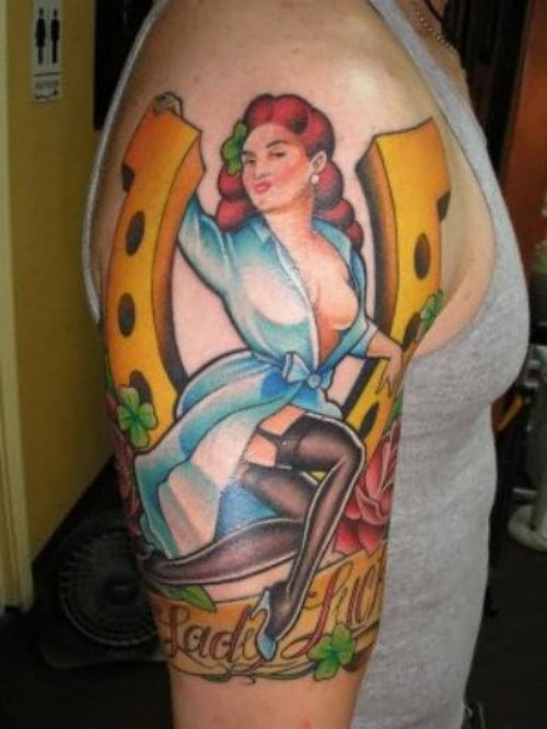 Horseshoe Girl Tattoo On Shoulder