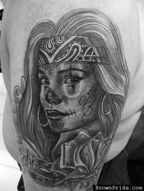 Unique Clown Girl Tattoo On Shoulder