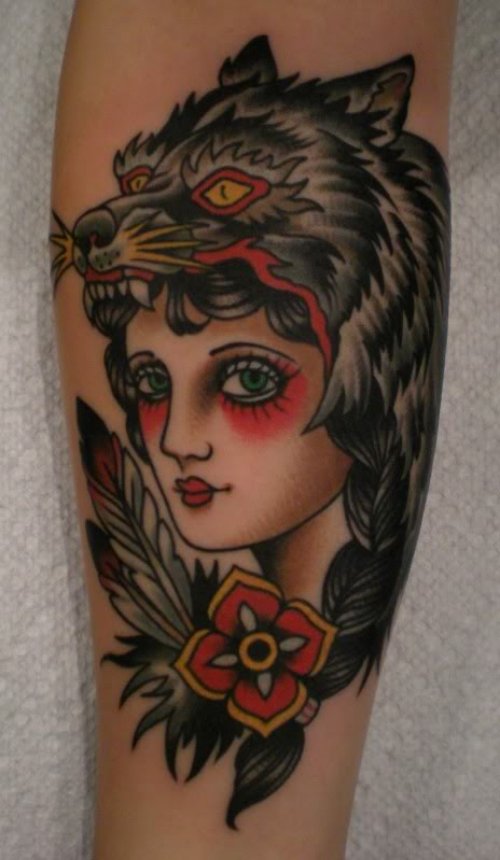 Wolf Girl Tattoo Design