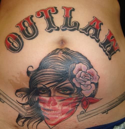 Outlaw Gangster Girl Tattoo On Belly