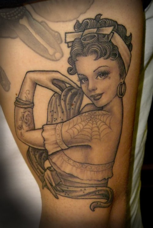 Cute Pin Up Girl Tattoo On Arm Sleeve