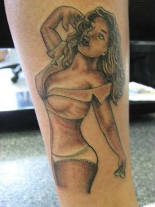 Pin Up Girl Tattoo On Leg Sleeve