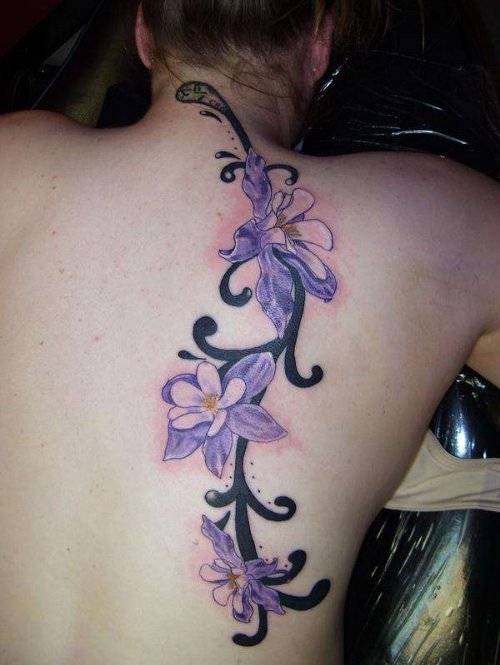Purple Flower Girl Tattoo On Back