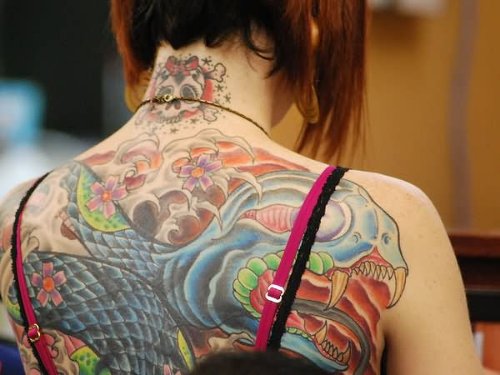 Color Ink Girl Tattoo On Back