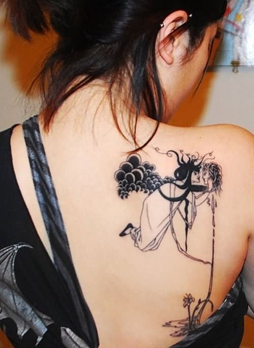 Abstract Crane Tattoo On Back