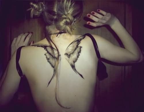 Butterfly Wings Tattoo On Girl Back