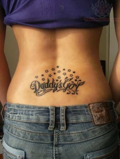 Stars And Daddy Girl Tattoo On Lowerback