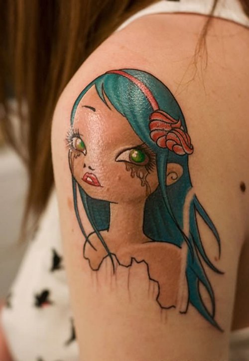 Crying Girl Tattoo On Shoulder