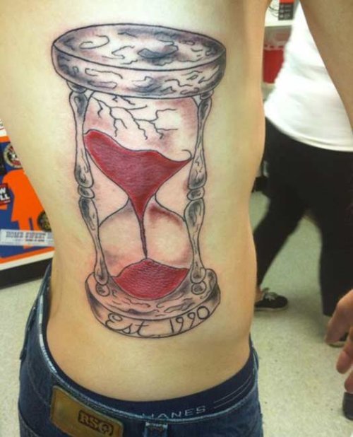 Man Rib Side Color Hourglass Tattoo For Men